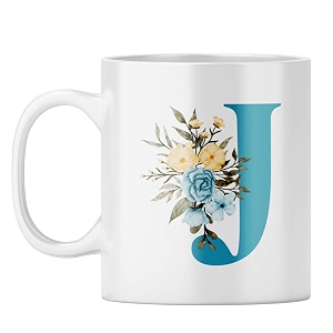 yubingo monogram j mug - elegant floral design white ceramic cup white coffee mug tea cup 310ml
