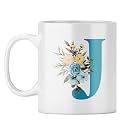 YuBingo Monogram J Mug - Elegant Floral Design, White Ceramic Cup (White Coffee Mug, Tea Cup, 310ML)