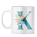 YuBingo Monogram K Mug - Elegant Floral Design, White Ceramic Cup (White Coffee Mug, Tea Cup, 310ML)