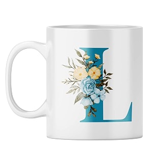 yubingo monogram l mug - elegant floral design white ceramic cup white coffee mug tea cup 310ml