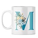 YuBingo Monogram M Mug - Elegant Floral Design, White Ceramic Cup (White Coffee Mug, Tea Cup, 310ML)