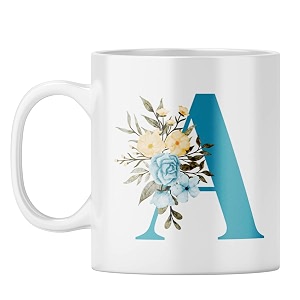yubingo monogram a mug - elegant floral design white ceramic cup white coffee mug tea cup 310ml