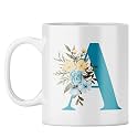 YuBingo Monogram A Mug - Elegant Floral Design, White Ceramic Cup (White Coffee Mug, Tea Cup, 310ML)