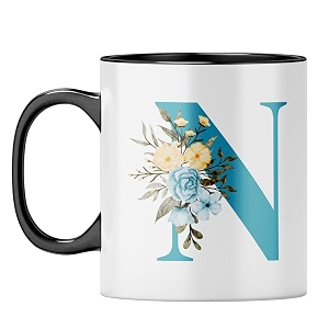 yubingo monogram n mug - elegant floral design white ceramic cup white coffee mug tea cup 310ml