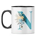 YuBingo Monogram N Mug - Elegant Floral Design, White Ceramic Cup (White Coffee Mug, Tea Cup, 310ML)