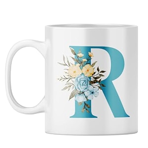 yubingo monogram r mug - elegant floral design white ceramic cup white coffee mug tea cup 310ml