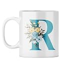 YuBingo Monogram R Mug - Elegant Floral Design, White Ceramic Cup (White Coffee Mug, Tea Cup, 310ML)