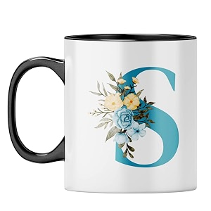 yubingo monogram s mug - elegant floral design white ceramic cup white coffee mug tea cup 310ml