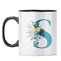 YuBingo Monogram S Mug - Elegant Floral Design, White Ceramic Cup (White Coffee Mug, Tea Cup, 310ML)
