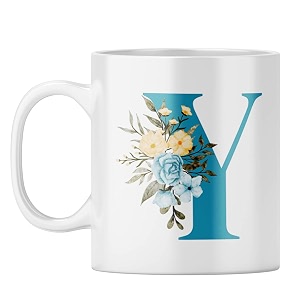 yubingo monogram y mug - floral elegance design white ceramic cup white coffee mug tea cup 310ml