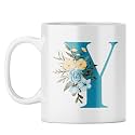 YuBingo Monogram Y Mug - Floral Elegance Design, White Ceramic Cup (White Coffee Mug, Tea Cup, 310ML)