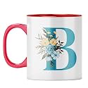 YuBingo Monogrammed B Mug - Stylish Floral Gift, Red Inner &amp; Handle (Red Inner &amp; Handle, Tea Cup, 310ML)