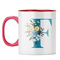 YuBingo Monogrammed F Mug - Stylish Floral Gift, Red Inner &amp; Handle (Red Inner &amp; Handle, Tea Cup, 310ML)