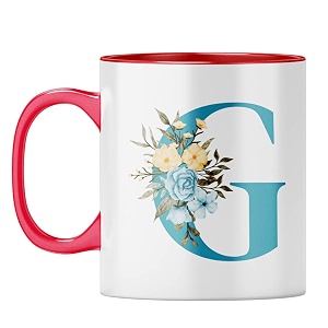 yubingo monogrammed g mug - stylish floral gift red inner amp handle red inner amp handle tea cup 310ml