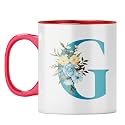YuBingo Monogrammed G Mug - Stylish Floral Gift, Red Inner &amp; Handle (Red Inner &amp; Handle, Tea Cup, 310ML)