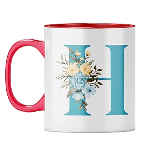 yubingo monogrammed h mug - stylish floral gift red inner amp handle red inner amp handle tea cup 310ml