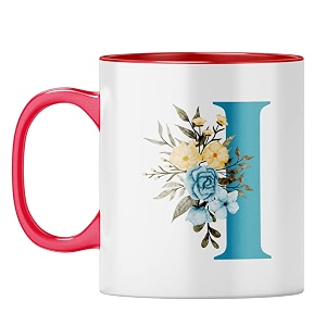 yubingo monogrammed i mug - stylish floral gift red inner amp handle red inner amp handle tea cup 310ml