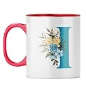 YuBingo Monogrammed I Mug - Stylish Floral Gift, Red Inner &amp; Handle (Red Inner &amp; Handle, Tea Cup, 310ML)