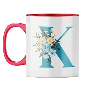 yubingo monogrammed k mug - stylish floral gift red inner amp handle red inner amp handle tea cup 310ml
