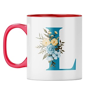 yubingo monogrammed l mug - stylish floral gift red inner amp handle red inner amp handle tea cup 310ml