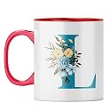 YuBingo Monogrammed L Mug - Stylish Floral Gift, Red Inner &amp; Handle (Red Inner &amp; Handle, Tea Cup, 310ML)