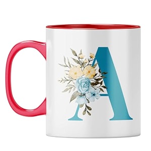 yubingo monogrammed a mug - stylish floral gift red inner amp handle red inner amp handle tea cup 310ml