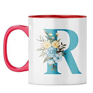 yubingo monogrammed r mug - stylish floral gift red inner amp handle red inner amp handle tea cup 310ml