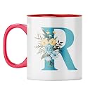 YuBingo Monogrammed R Mug - Stylish Floral Gift, Red Inner &amp; Handle (Red Inner &amp; Handle, Tea Cup, 310ML)