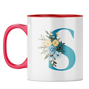 yubingo monogrammed s mug - stylish floral gift red inner amp handle red inner amp handle tea cup 310ml