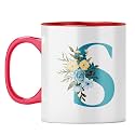 YuBingo Monogrammed S Mug - Stylish Floral Gift, Red Inner &amp; Handle (Red Inner &amp; Handle, Tea Cup, 310ML)