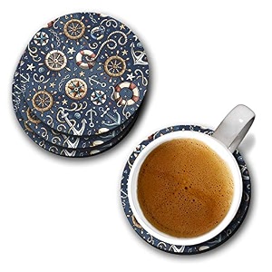 yubingo nautical blue pattern designer printed coasters mdf wooden set of 6 95 cm diameter round
