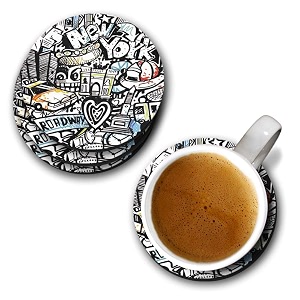 yubingo new york city cool graffiti designer printed coasters mdf wooden set of 6 95 cm diameter round
