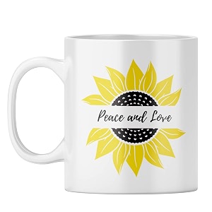 yubingo peace and love mug - uplifting sunflower design white ceramic cup white coffee mug tea cup 310ml