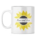 YuBingo Peace and Love Mug - Uplifting Sunflower Design, White Ceramic Cup (White Coffee Mug, Tea Cup, 310ML)
