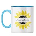 YuBingo Peaceful Thoughts Mug - Sunflower Design, Light Blue Inner &amp; Handle (Light Blue Inner &amp; Handle, Tea Cup, 310ML)