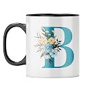 YuBingo Personal Initial Mug - Elegant B Design, Light Green Inner &amp; Handle (Light Green Inner &amp; Handle, Tea Cup, 310ML)