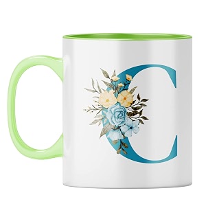 yubingo personal initial mug - elegant c design light green inner amp handle light green inner amp handle tea cup 310ml