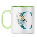 YuBingo Personal Initial Mug - Elegant C Design, Light Green Inner &amp; Handle (Light Green Inner &amp; Handle, Tea Cup, 310ML)