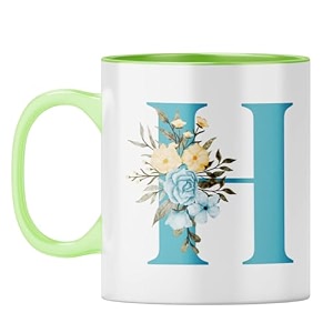 yubingo personal initial mug - elegant h design light green inner amp handle light green inner amp handle tea cup 310ml