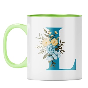 yubingo personal initial mug - elegant l design light green inner amp handle light green inner amp handle tea cup 310ml