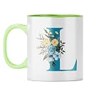YuBingo Personal Initial Mug - Elegant L Design, Light Green Inner &amp; Handle (Light Green Inner &amp; Handle, Tea Cup, 310ML)