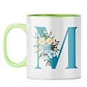 YuBingo Personal Initial Mug - Elegant M Design, Light Green Inner & Handle (Light Green Inner & Handle, Tea Cup, 310ML)