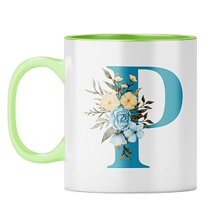 yubingo personal initial mug - elegant p design light green inner amp handle light green inner amp handle tea cup 310ml