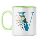YuBingo Personal Initial Mug - Elegant V Design, Light Green Inner &amp; Handle (Light Green Inner &amp; Handle, Tea Cup, 310ML)