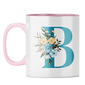 yubingo personalized floral mug - elegant b monogram pink inner amp handle pink inner amp handle tea cup 310ml
