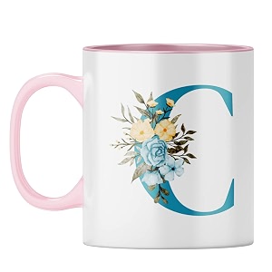 yubingo personalized floral mug - elegant c monogram pink inner amp handle pink inner amp handle tea cup 310ml