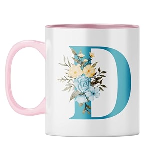 yubingo personalized floral mug - elegant d monogram pink inner amp handle pink inner amp handle tea cup 310ml