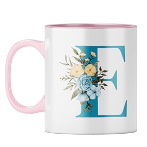 yubingo personalized floral mug - elegant e monogram pink inner amp handle pink inner amp handle tea cup 310ml