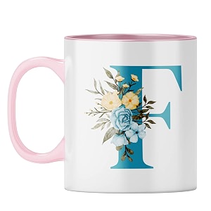yubingo personalized floral mug - elegant f monogram pink inner amp handle pink inner amp handle tea cup 310ml