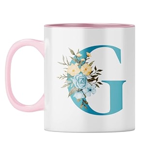 yubingo personalized floral mug - elegant g monogram pink inner amp handle pink inner amp handle tea cup 310ml